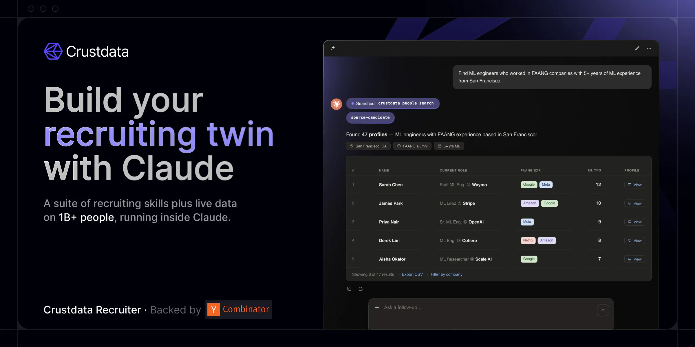 Crustdata Recruiter screenshot 1