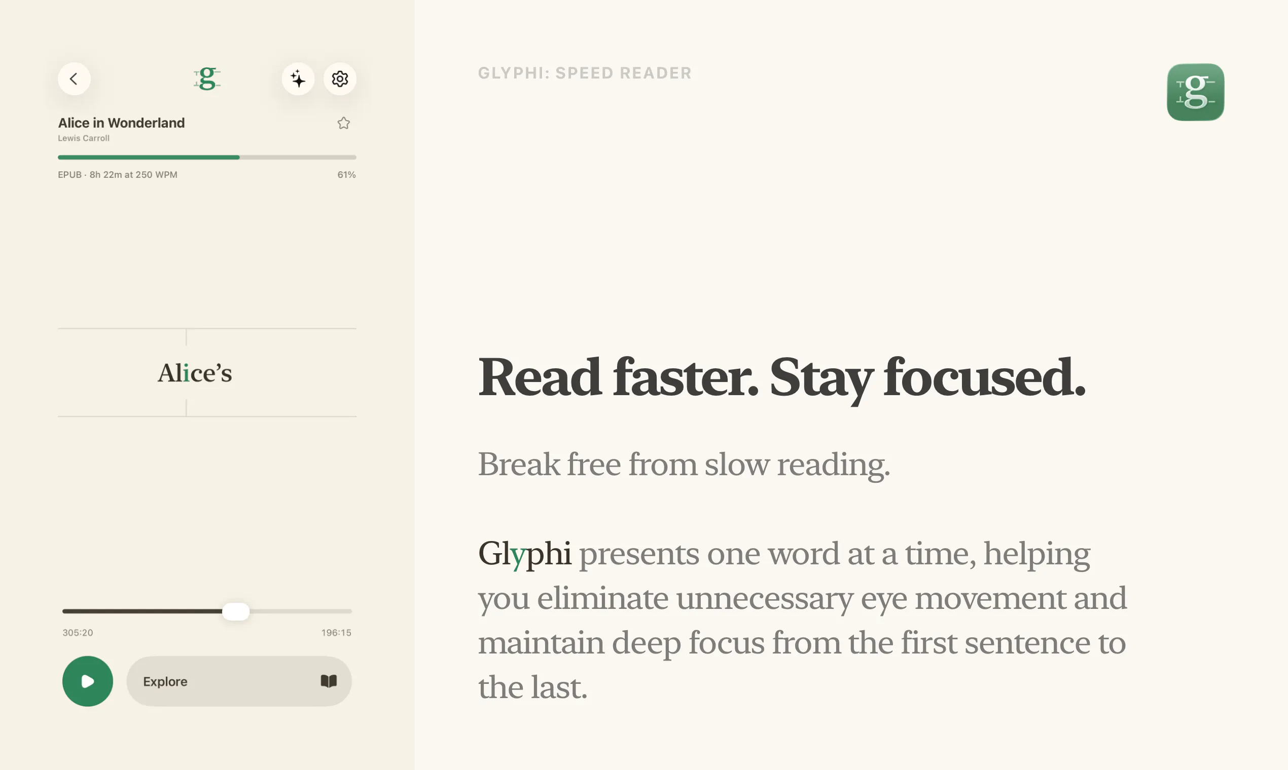 Glyphi: Speed Reader screenshot 1