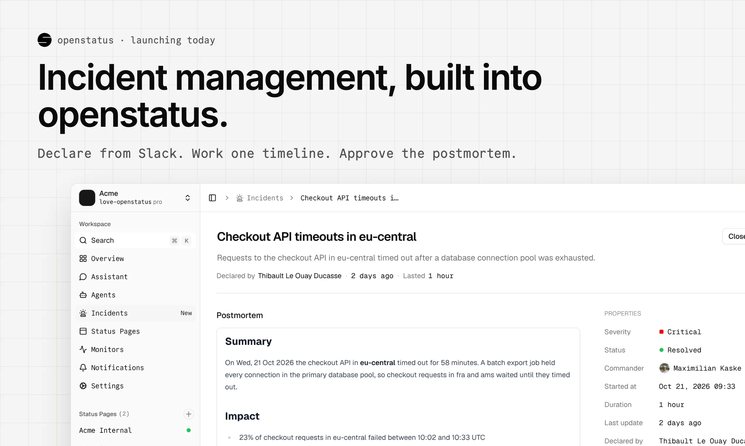 Openstatus Incident Management screenshot 1