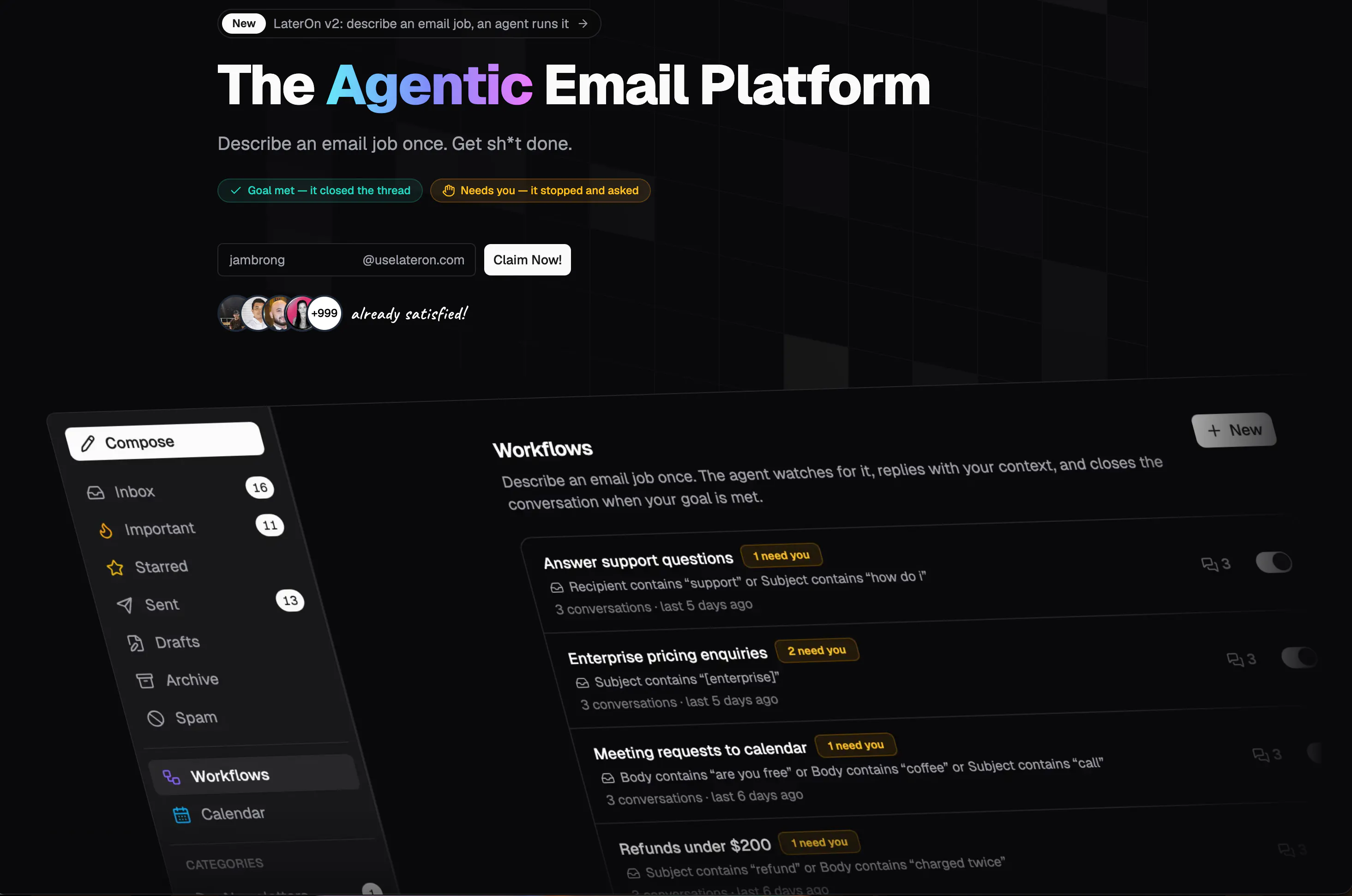 LaterOn v2: The agentic email plaftform screenshot 1